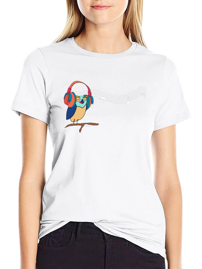 Camiseta Negra con Diseño de Búho Musical