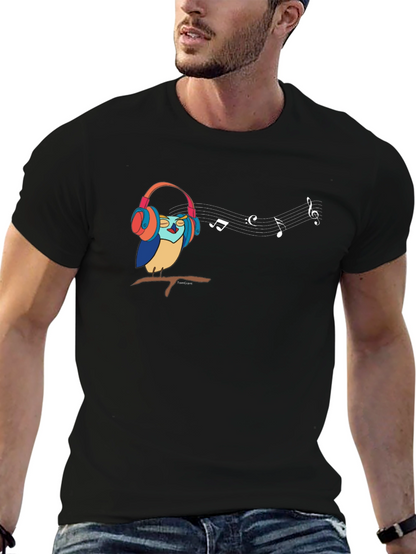 Camiseta Negra con Diseño de Búho Musical