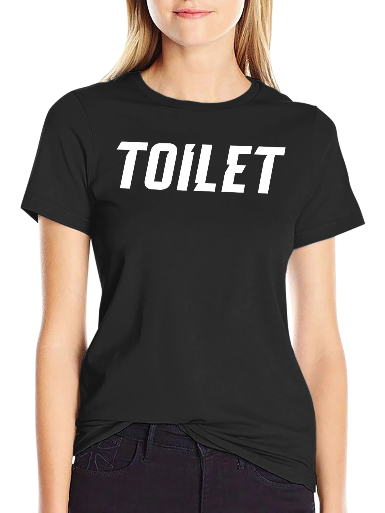 Camiseta Negra con Estampado TOILET en Blanco