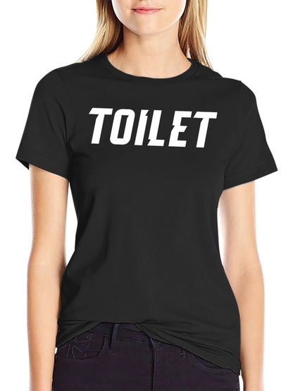 Camiseta Negra con Estampado TOILET en Blanco