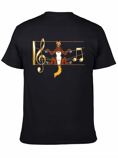 Camiseta Negra con Diseño Musical de Caballo Divertido