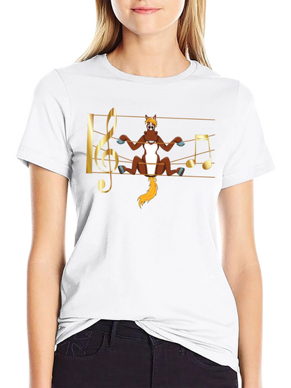 Camiseta Negra con Diseño Musical de Caballo Divertido