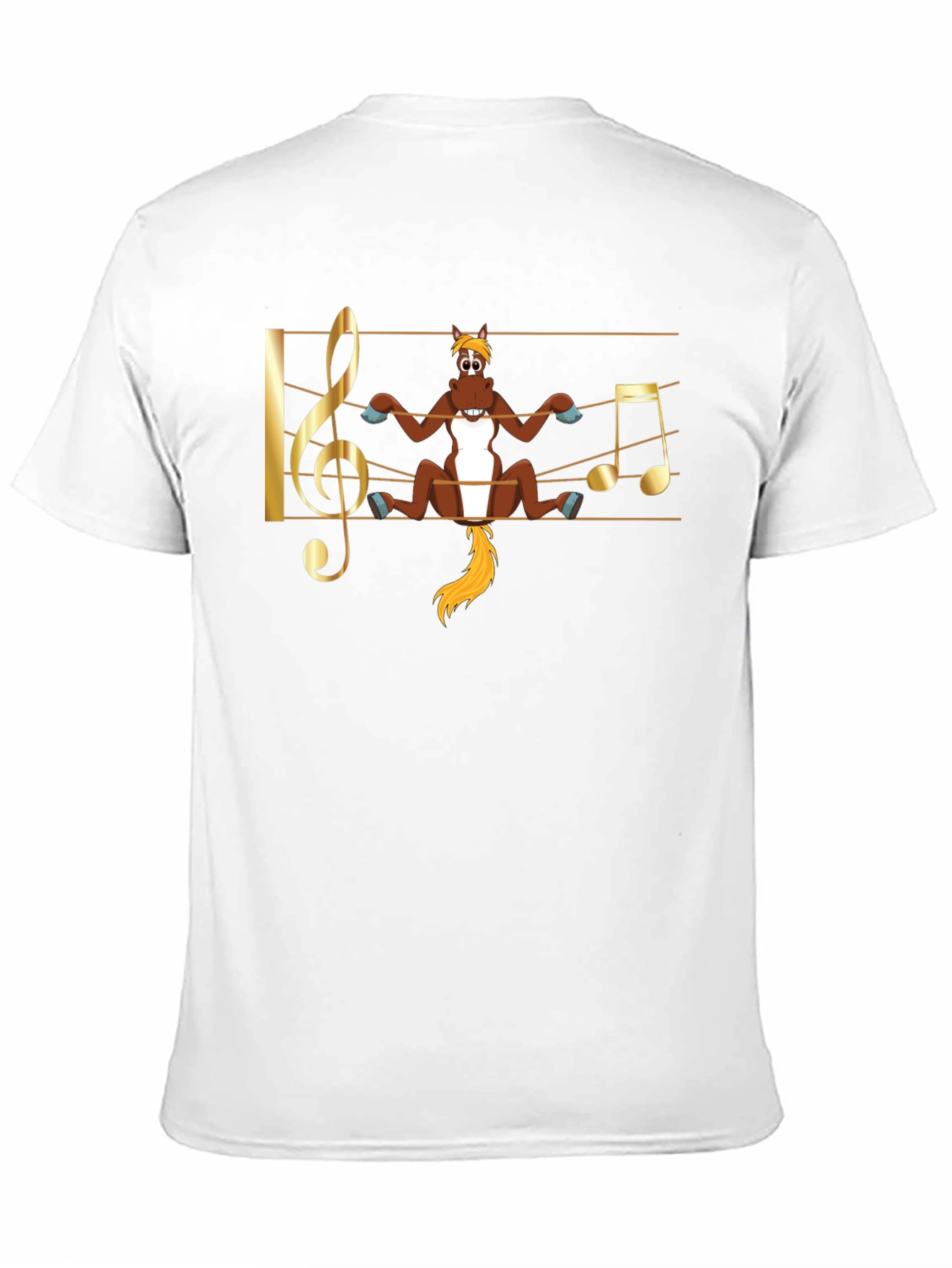 Camiseta Negra con Diseño Musical de Caballo Divertido