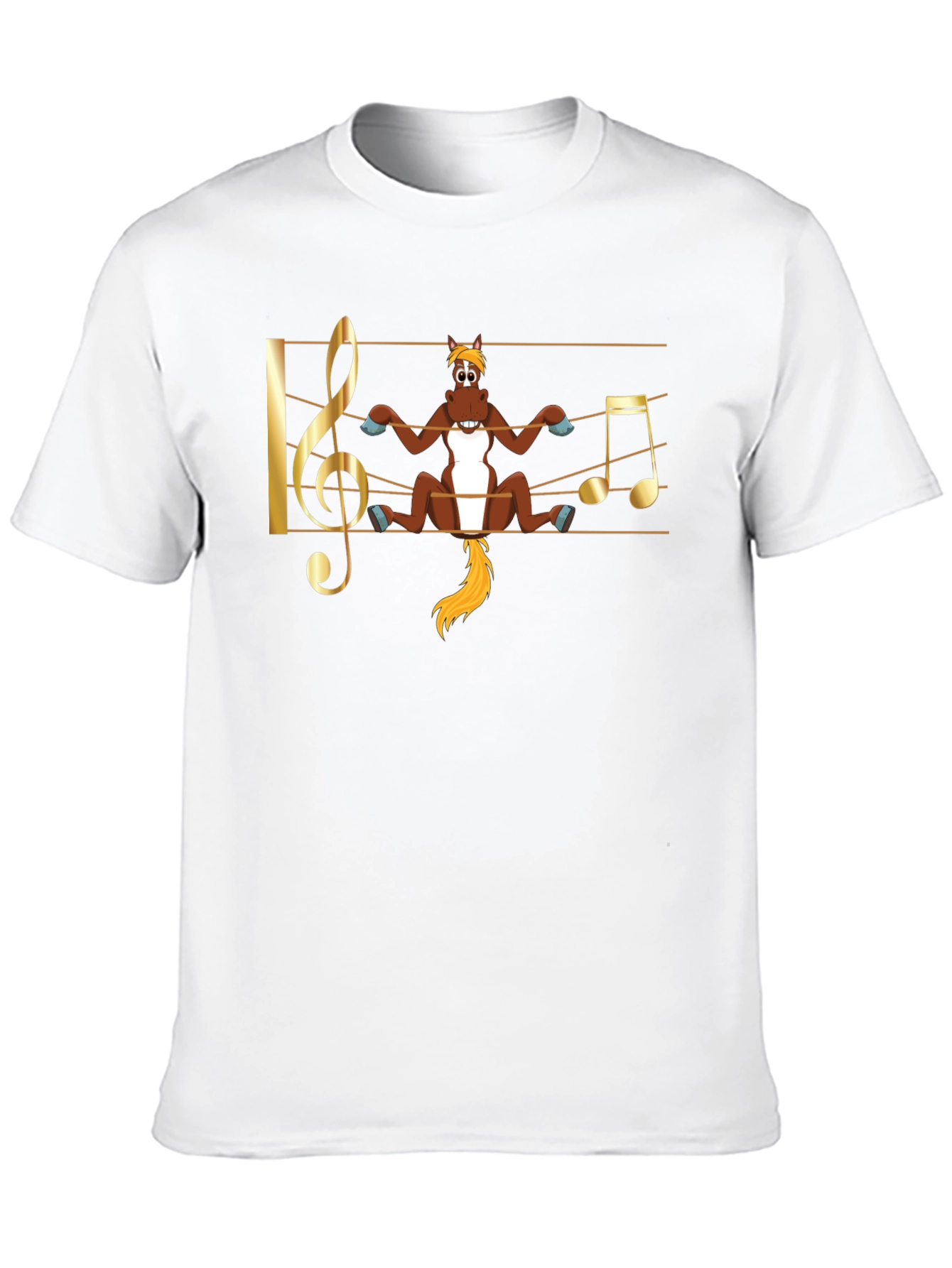 Camiseta Negra con Diseño Musical de Caballo Divertido