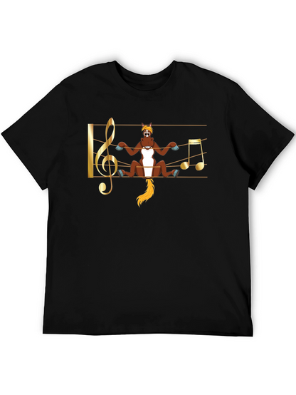 Camiseta Negra con Diseño Musical de Caballo Divertido
