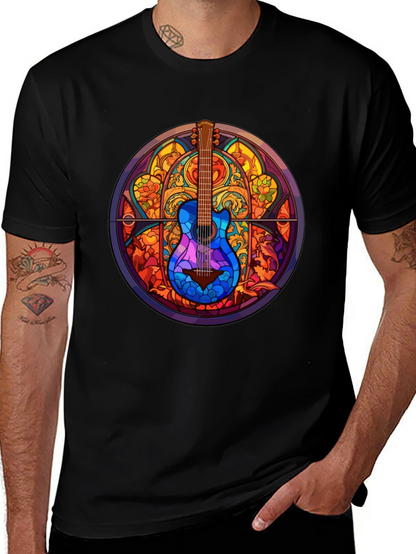Camiseta Negra con Diseño de Guitarra Vitral