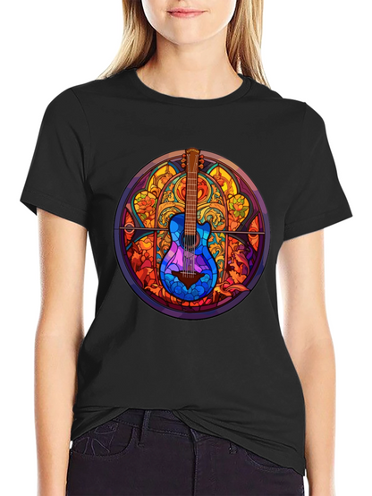 Camiseta Negra con Diseño de Guitarra Vitral