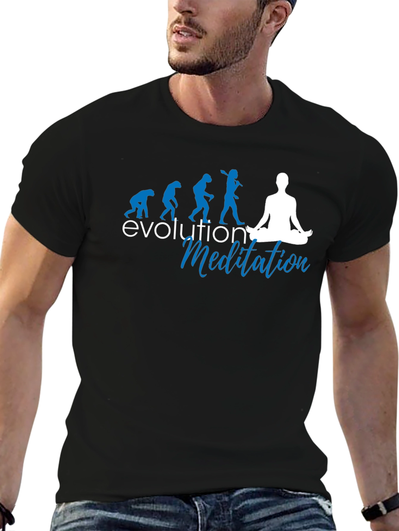 Camiseta Negra Evolución Meditación Hombre