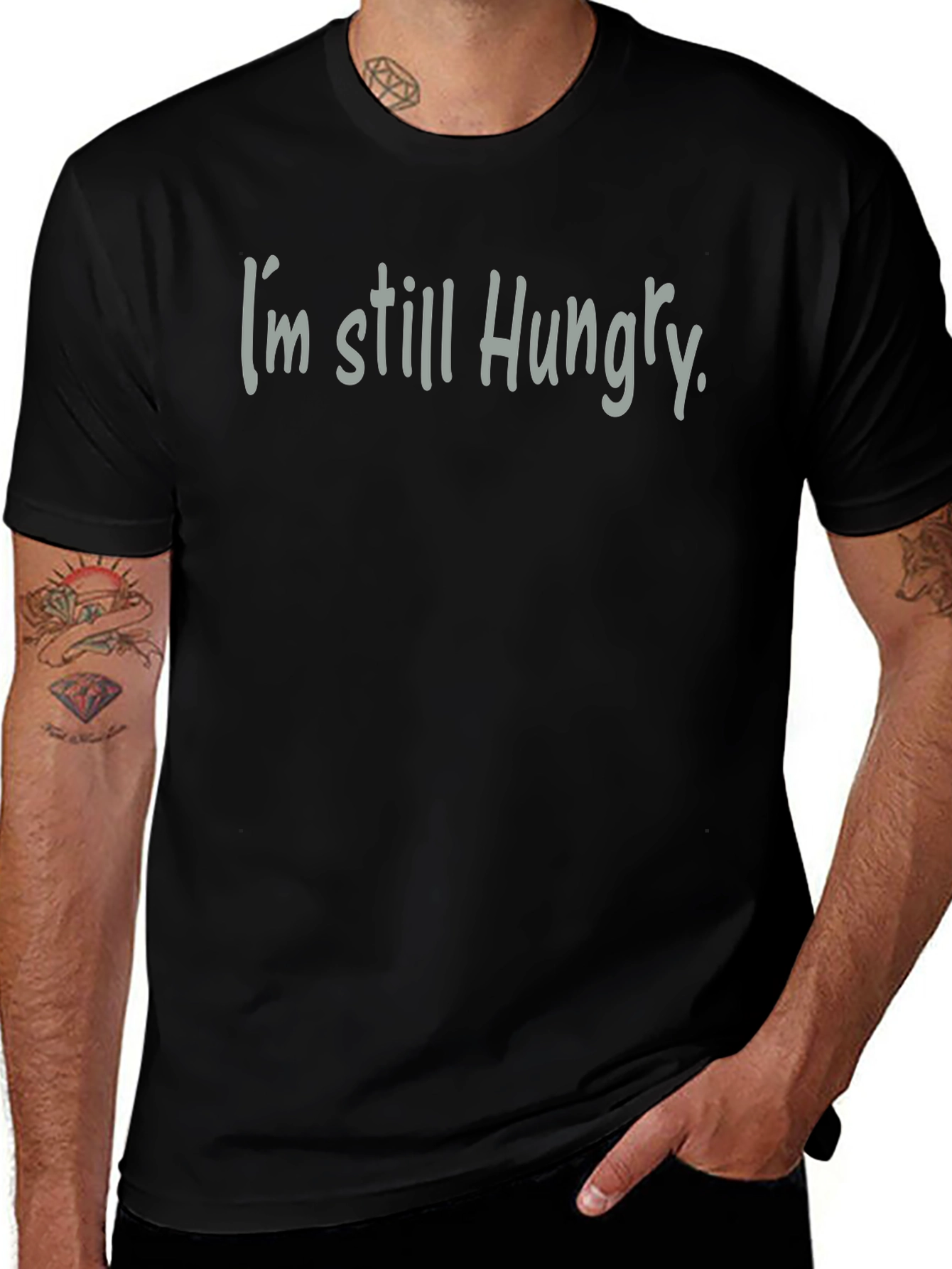 Camiseta Negra Aún Tengo Hambre Casual para Hombre