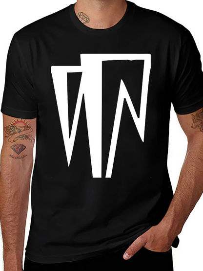 Camiseta Negra con Diseño Abstracto en Blanco