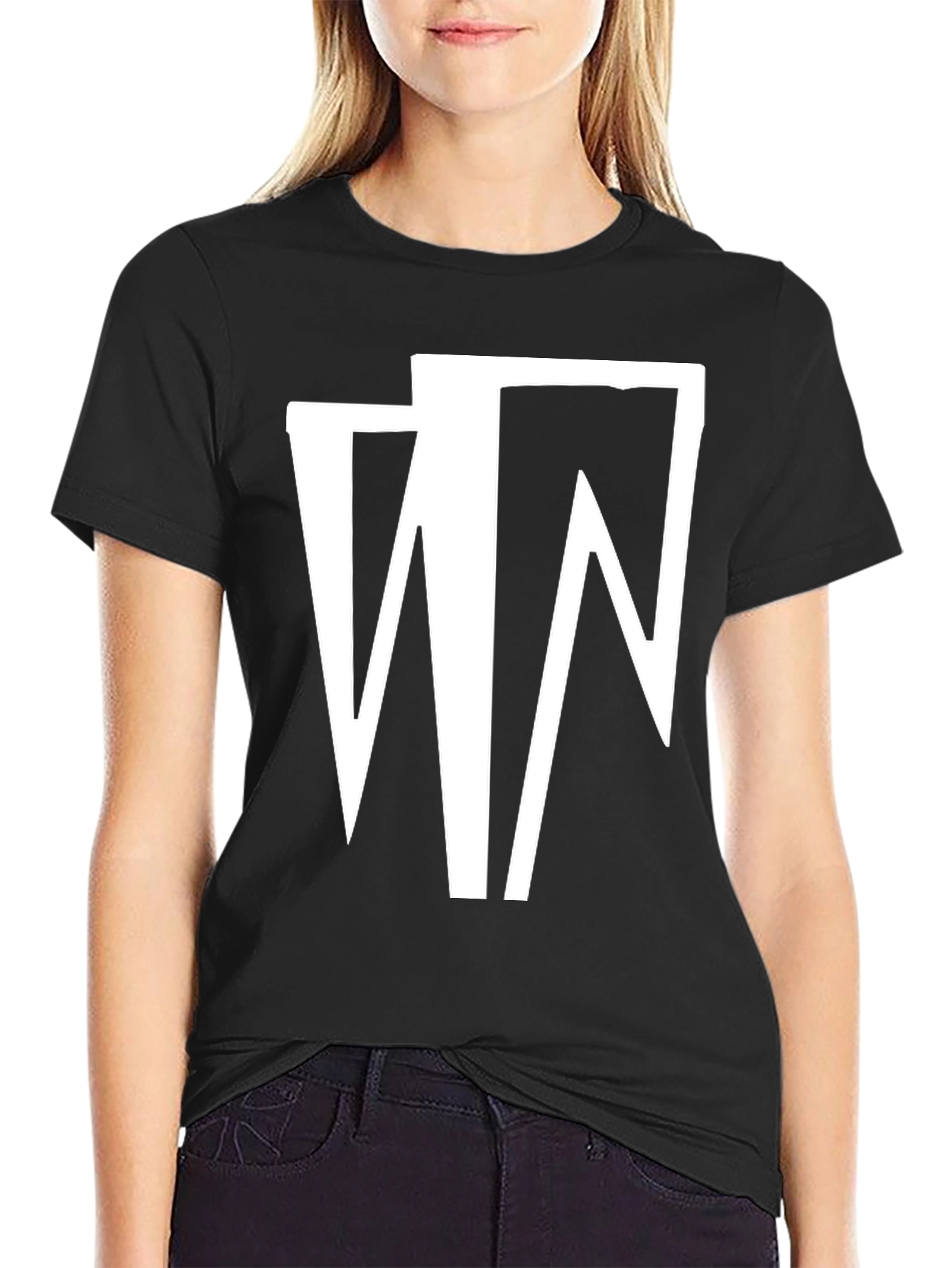 Camiseta Negra con Diseño Abstracto en Blanco