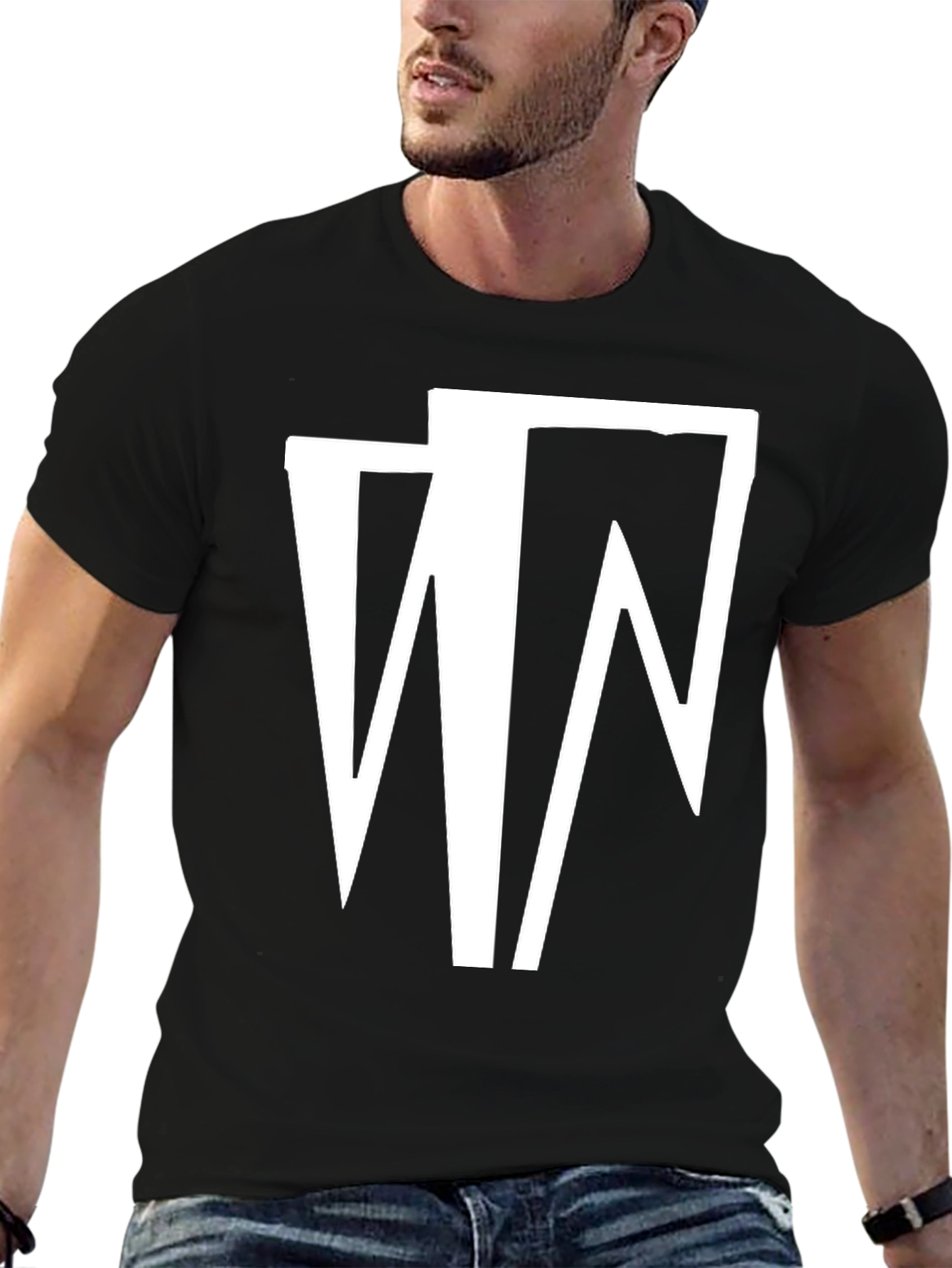 Camiseta Negra con Diseño Abstracto en Blanco
