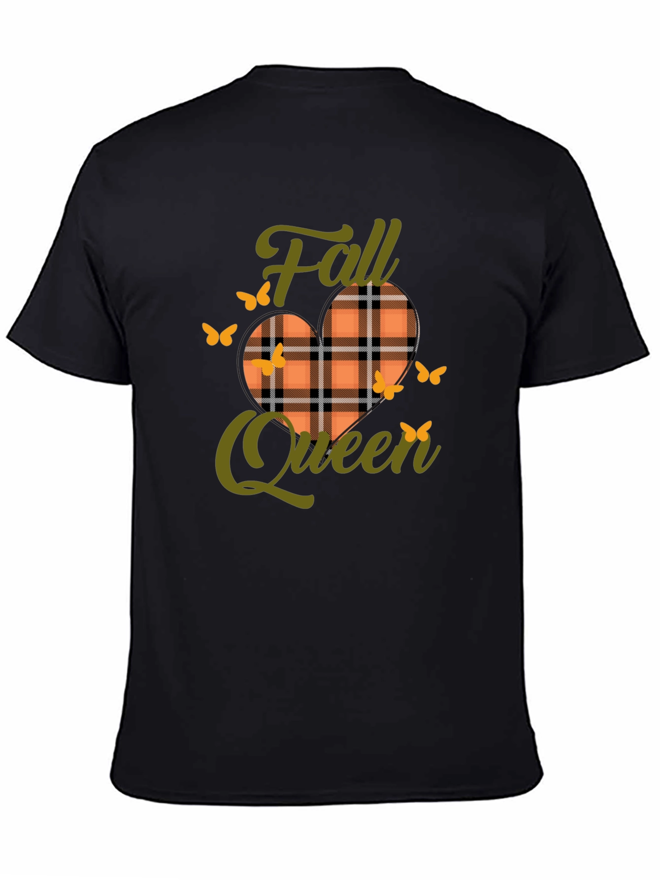 Camiseta Negra Reina de Otoño con Diseño a Cuadros