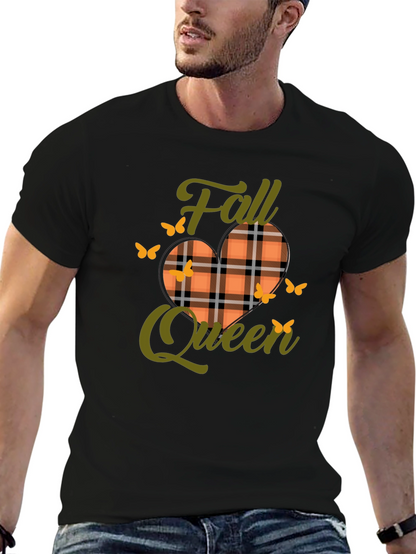 Camiseta Negra Reina de Otoño con Diseño a Cuadros