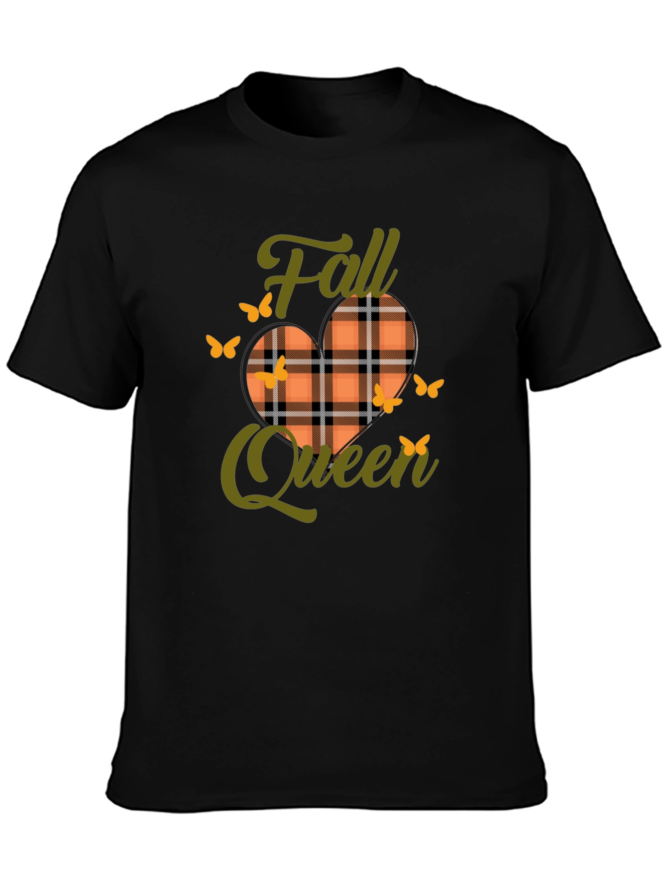 Camiseta Negra Reina de Otoño con Diseño a Cuadros