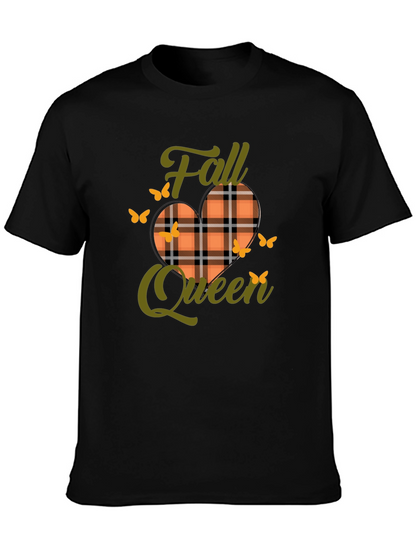 Camiseta Negra Reina de Otoño con Diseño a Cuadros