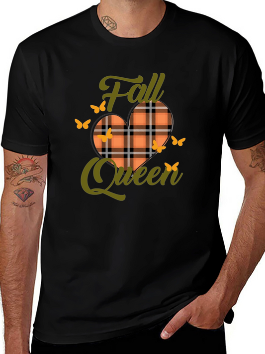 Camiseta Negra Reina de Otoño con Diseño a Cuadros