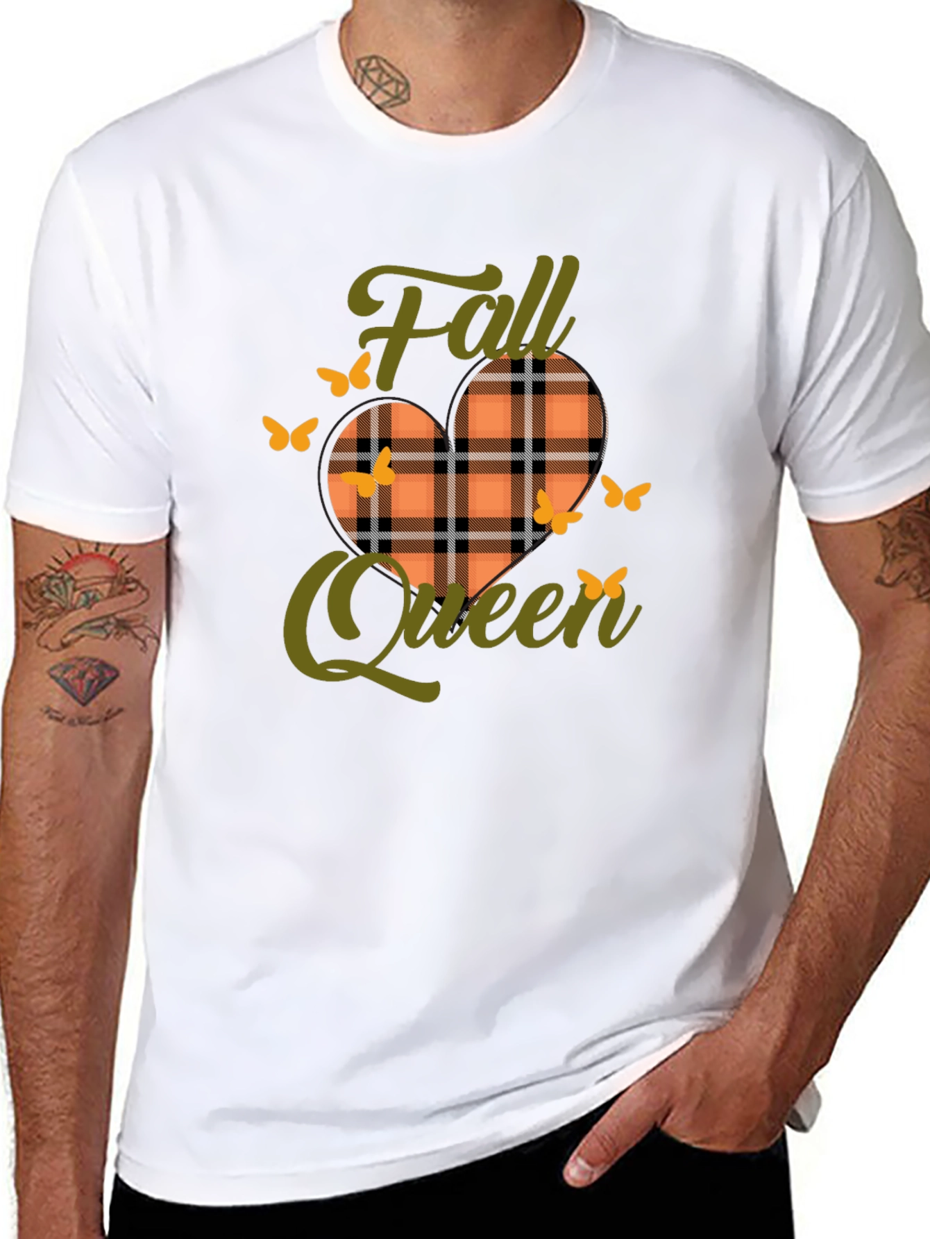 Camiseta Negra Reina de Otoño con Diseño a Cuadros