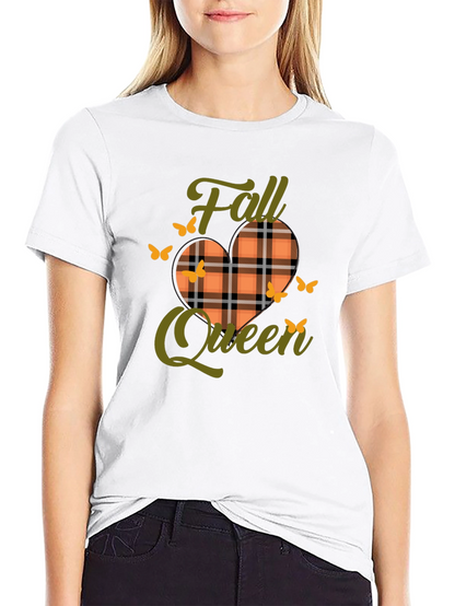 Camiseta Negra Reina de Otoño con Diseño a Cuadros