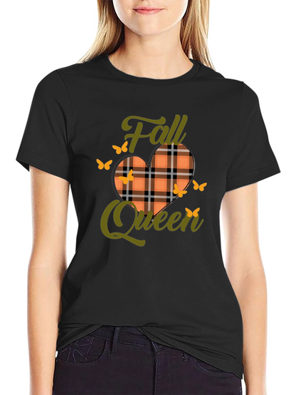 Camiseta Negra Reina de Otoño con Diseño a Cuadros