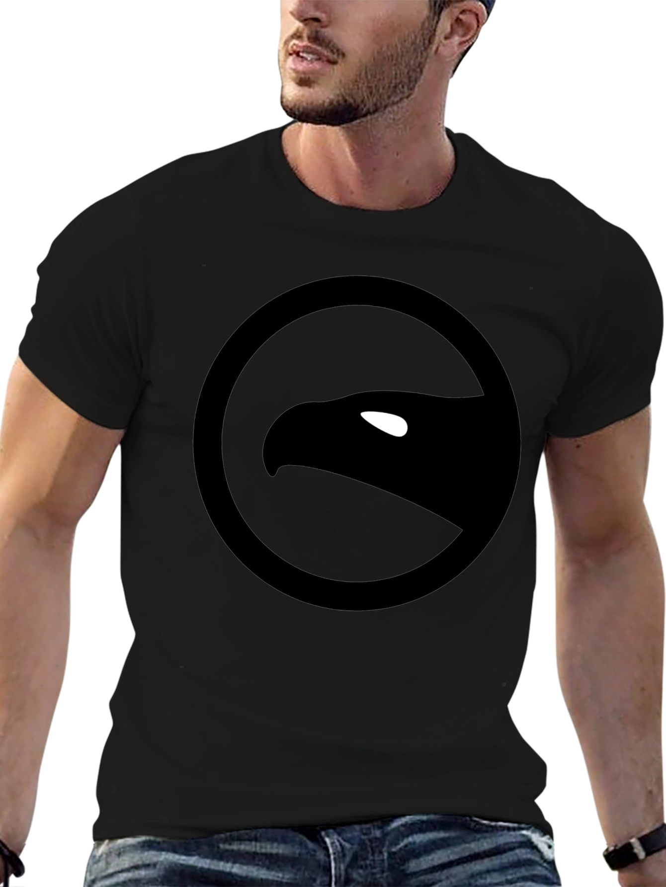 Camiseta Negra con Logo de Águila Circular