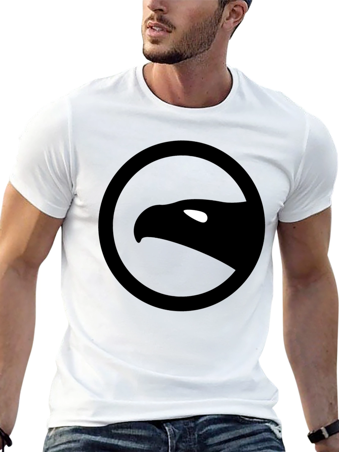 Camiseta Negra con Logo de Águila Circular