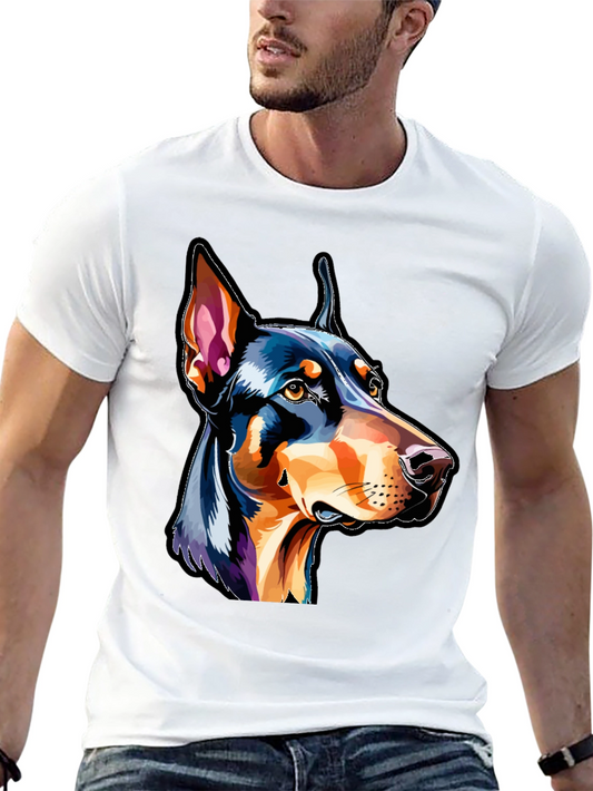 Camiseta Negra con Estampado de Doberman Colorido