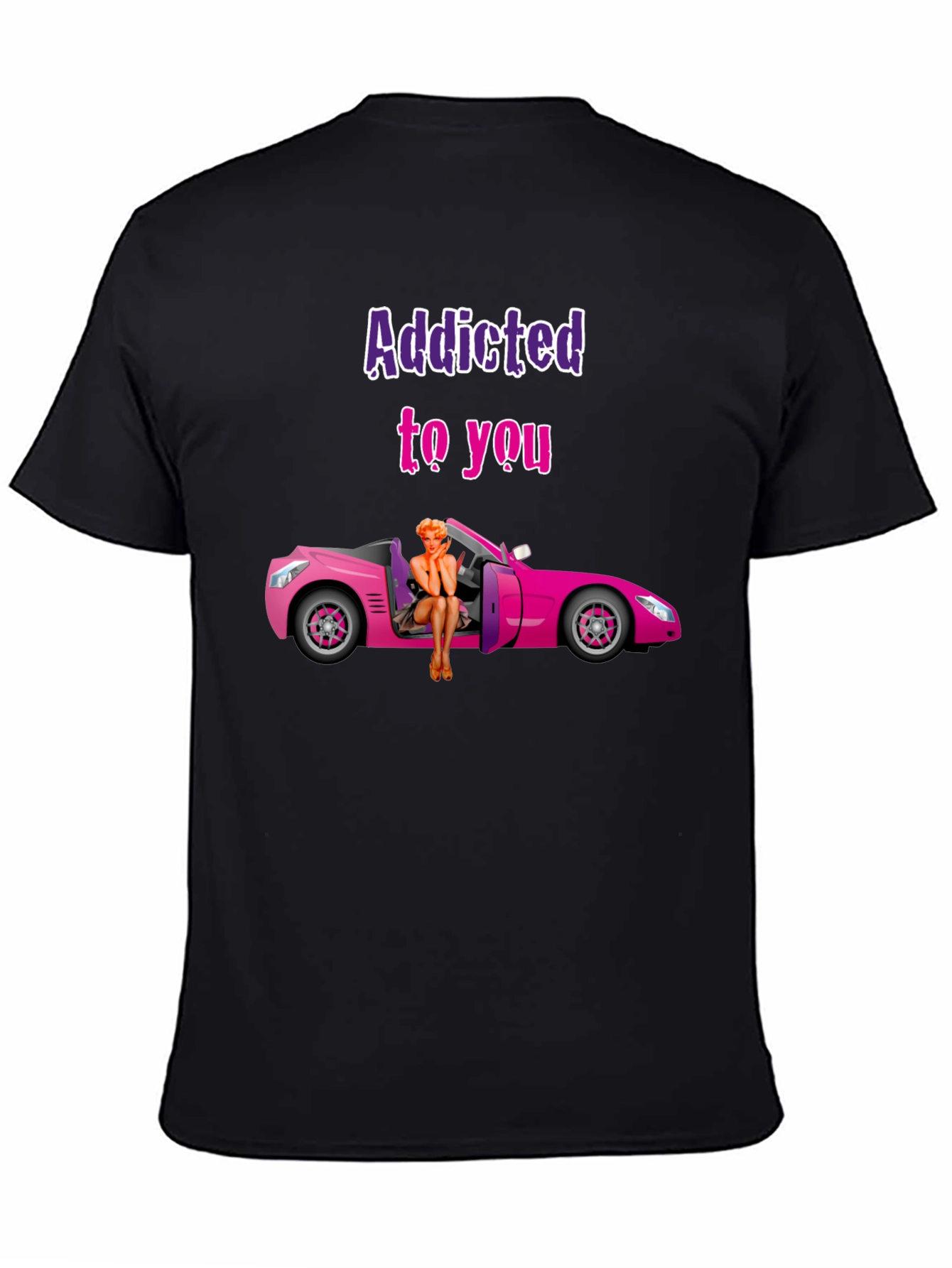 Camiseta Negra Addicted to You con Coche Rosa