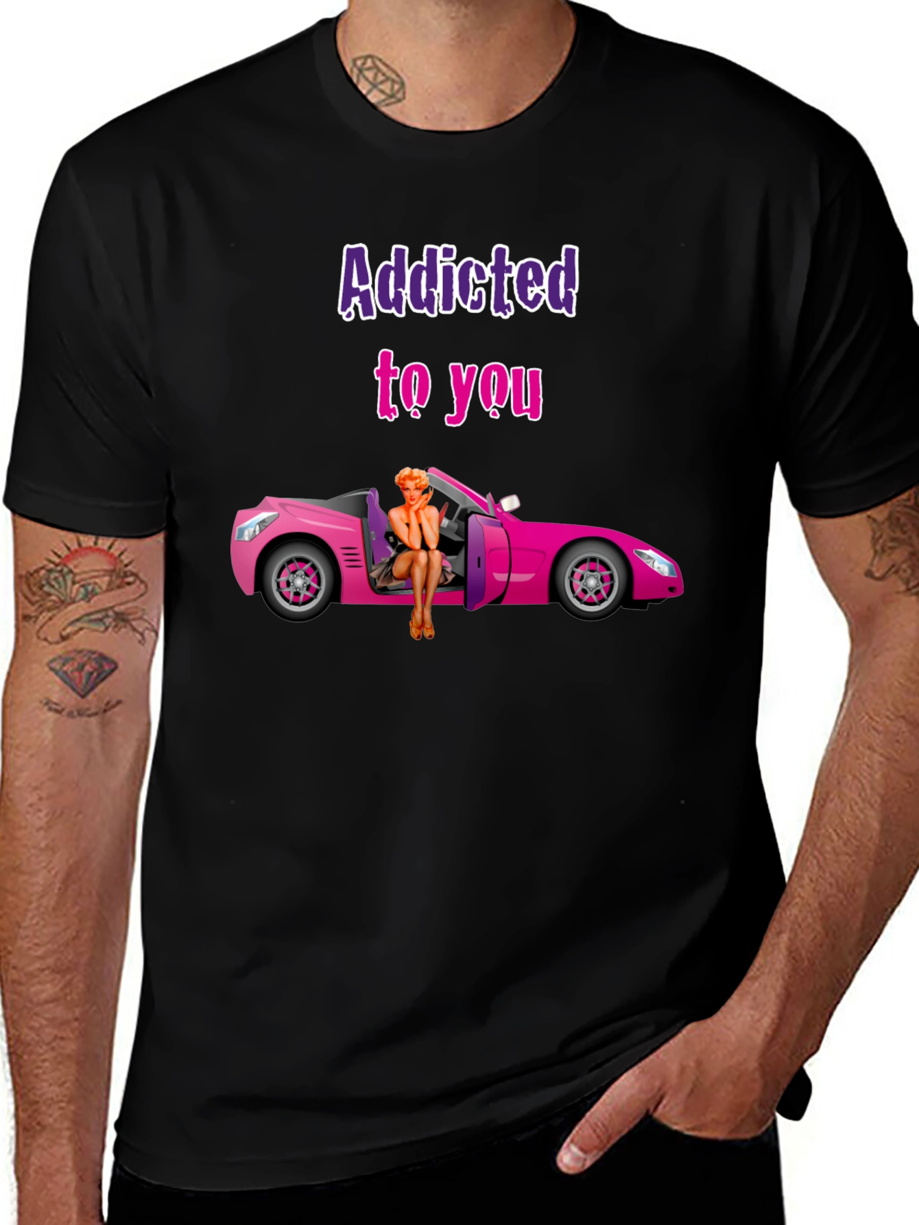 Camiseta Negra Addicted to You con Coche Rosa