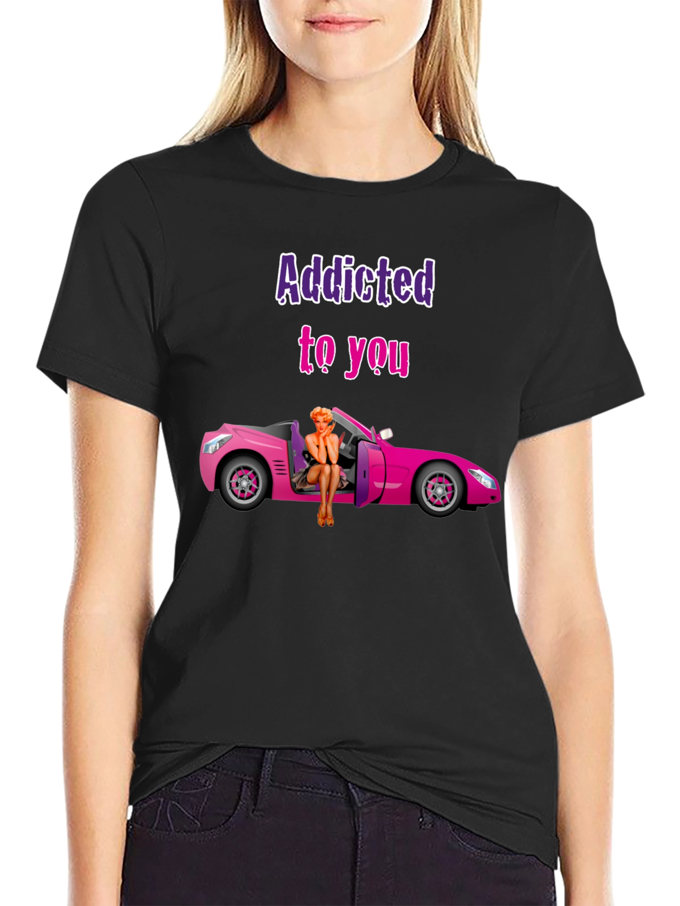 Camiseta Negra Addicted to You con Coche Rosa