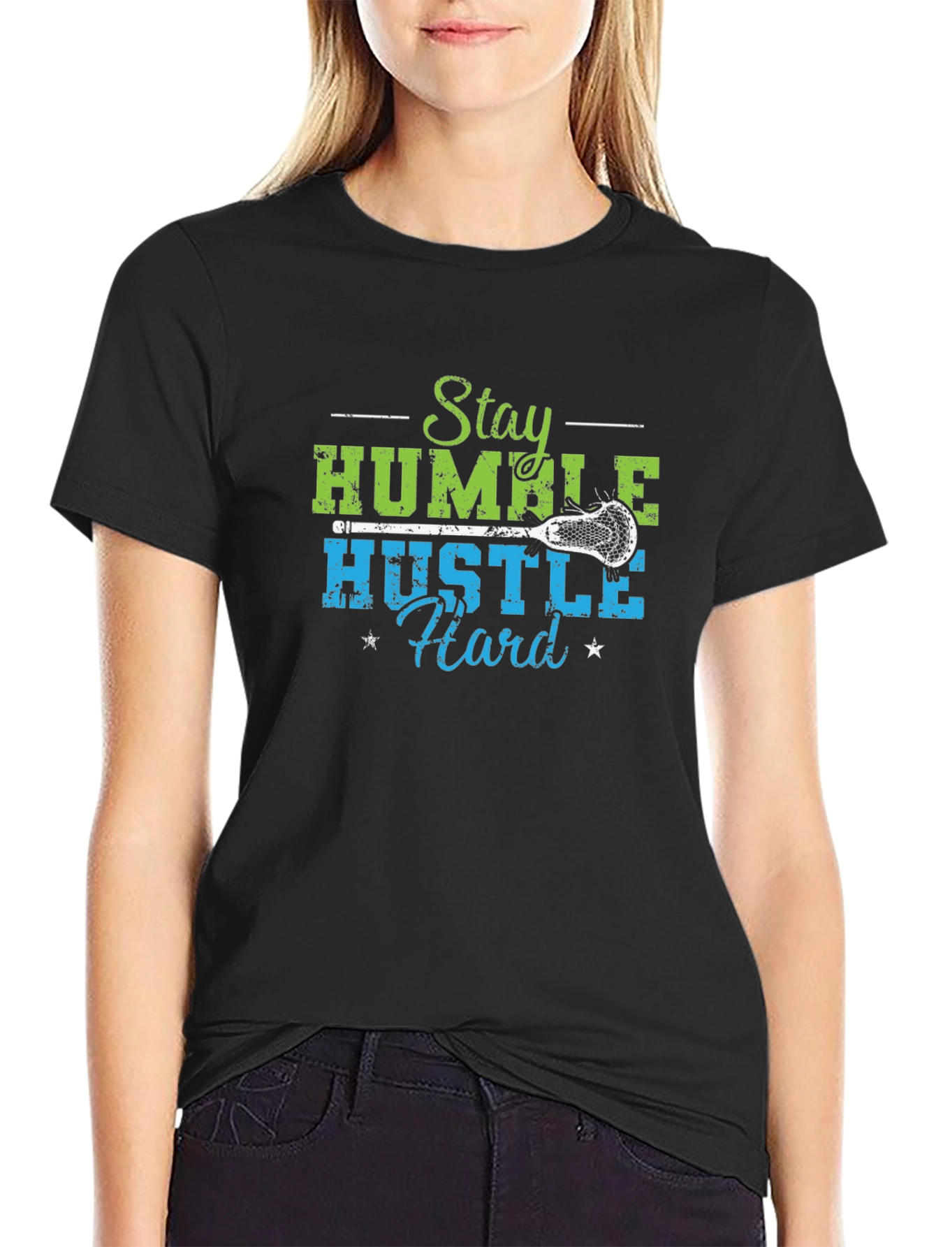 Camiseta Negra Stay Humble Hustle Hard Lacrosse