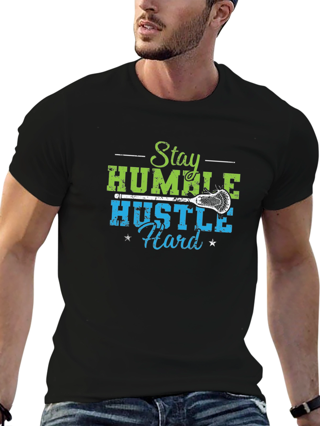 Camiseta Negra Stay Humble Hustle Hard Lacrosse