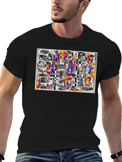 Camiseta Negra con Diseño Abstracto Moderno