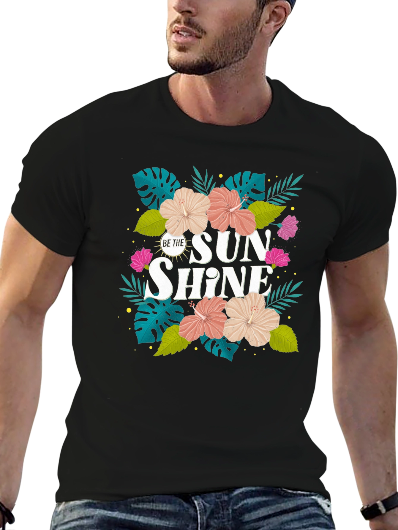 Camiseta Negra con Diseño Floral Tropical