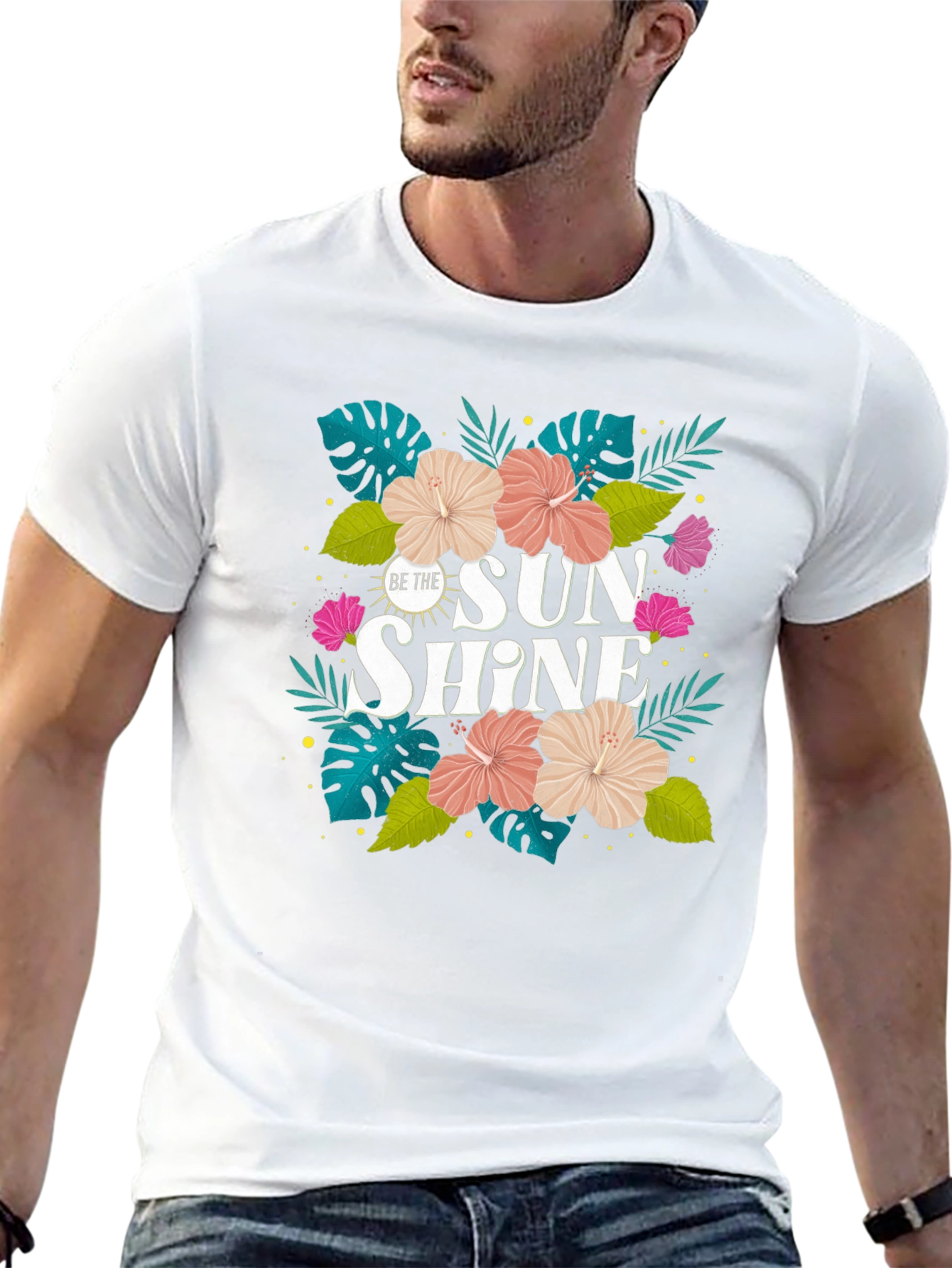 Camiseta Negra con Diseño Floral Tropical
