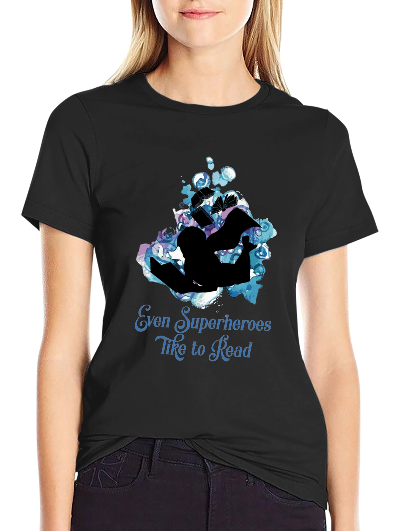 Camiseta Negra: Superhéroes Aman Leer