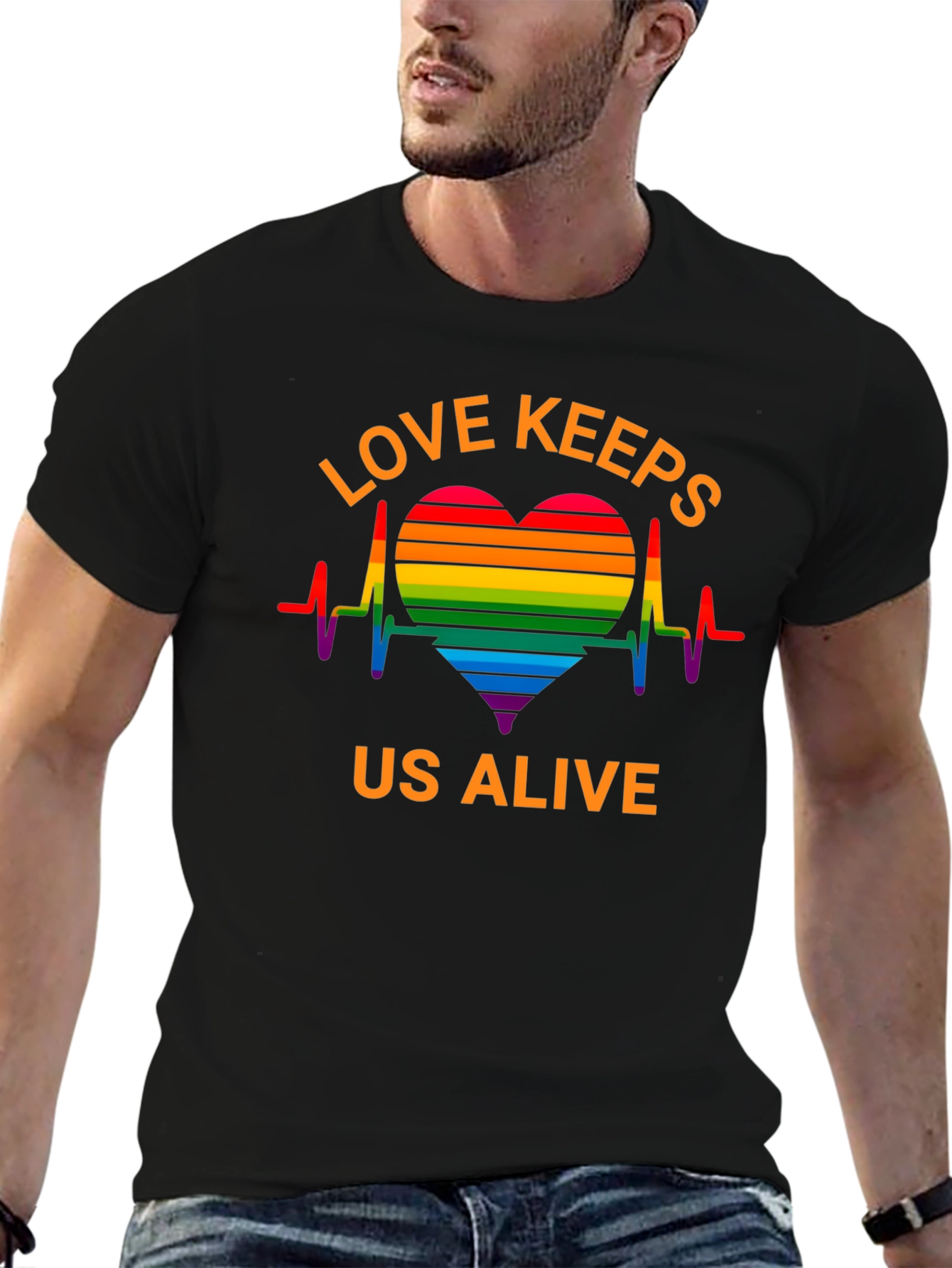 Camiseta Negra LGBT El Amor Nos Mantiene Vivos