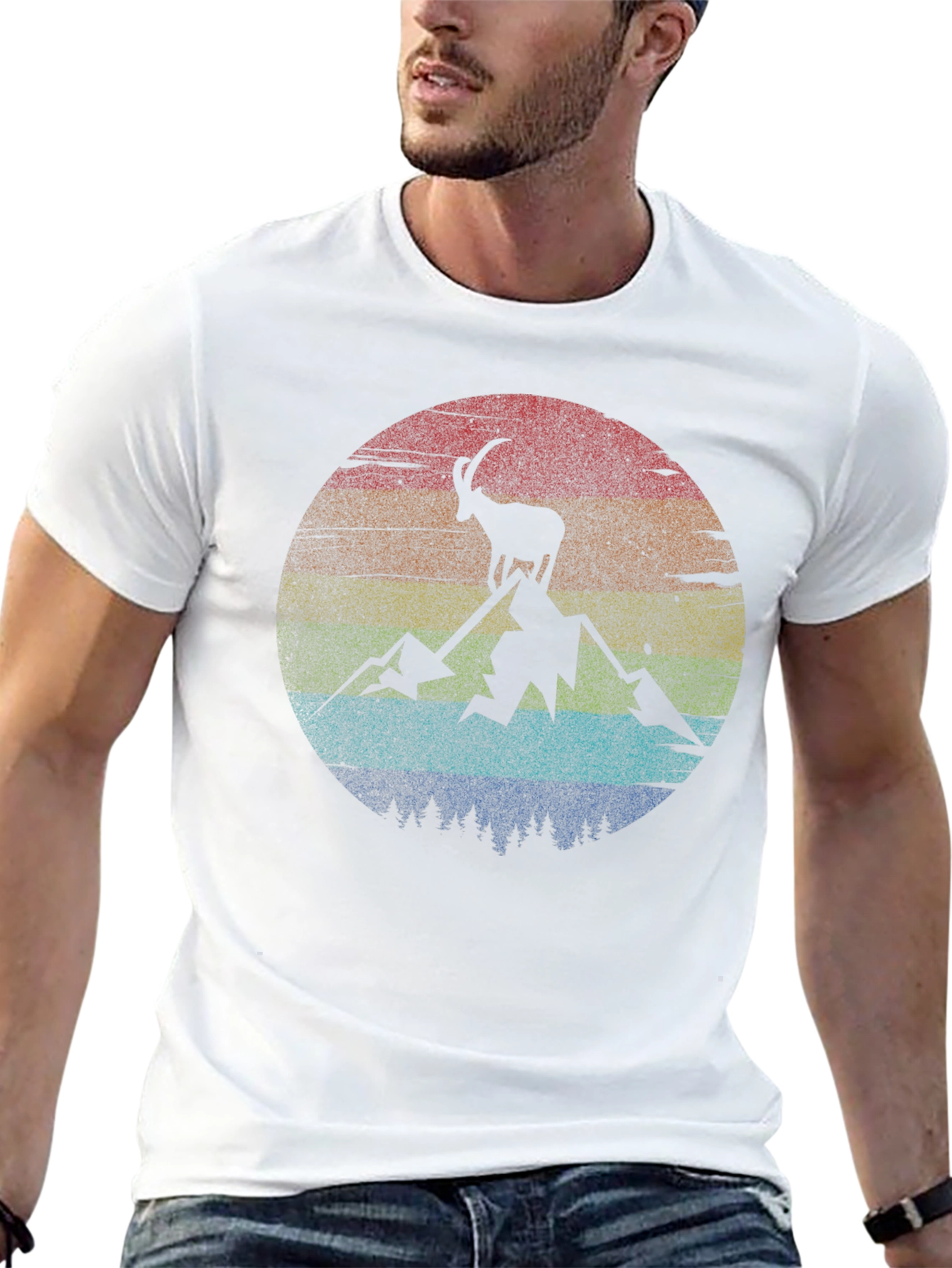 Camiseta Negra con Diseño de Cabra Montañera Retro
