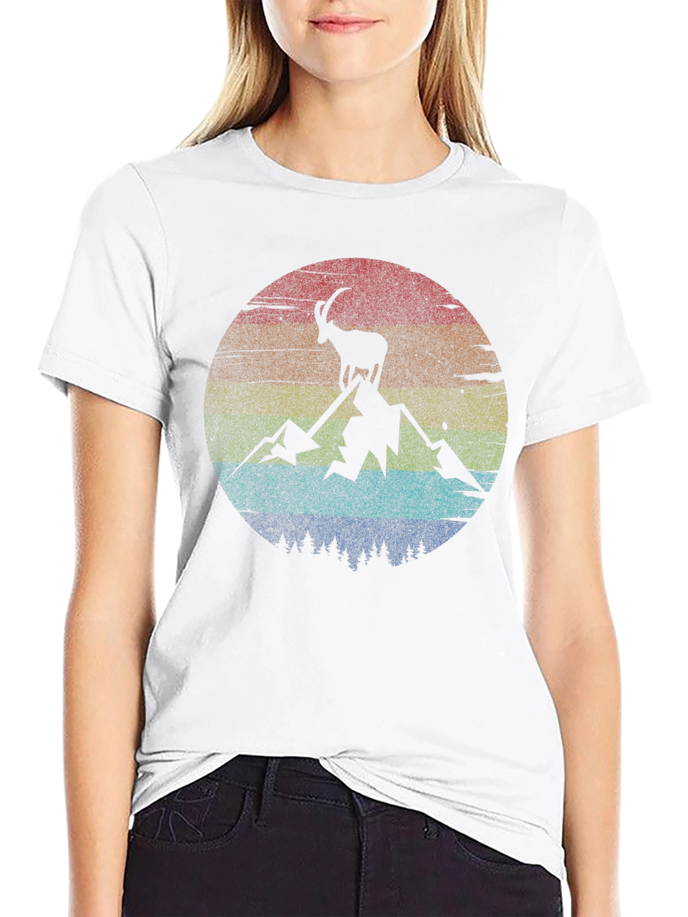 Camiseta Negra con Diseño de Cabra Montañera Retro