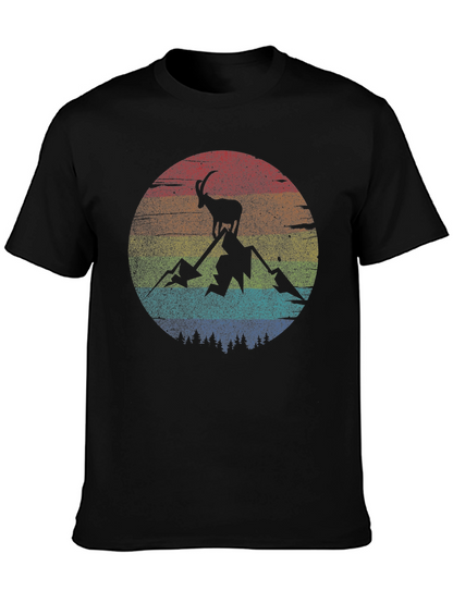 Camiseta Negra con Diseño de Cabra Montañera Retro