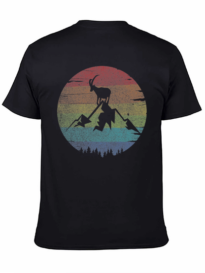 Camiseta Negra con Diseño de Cabra Montañera Retro