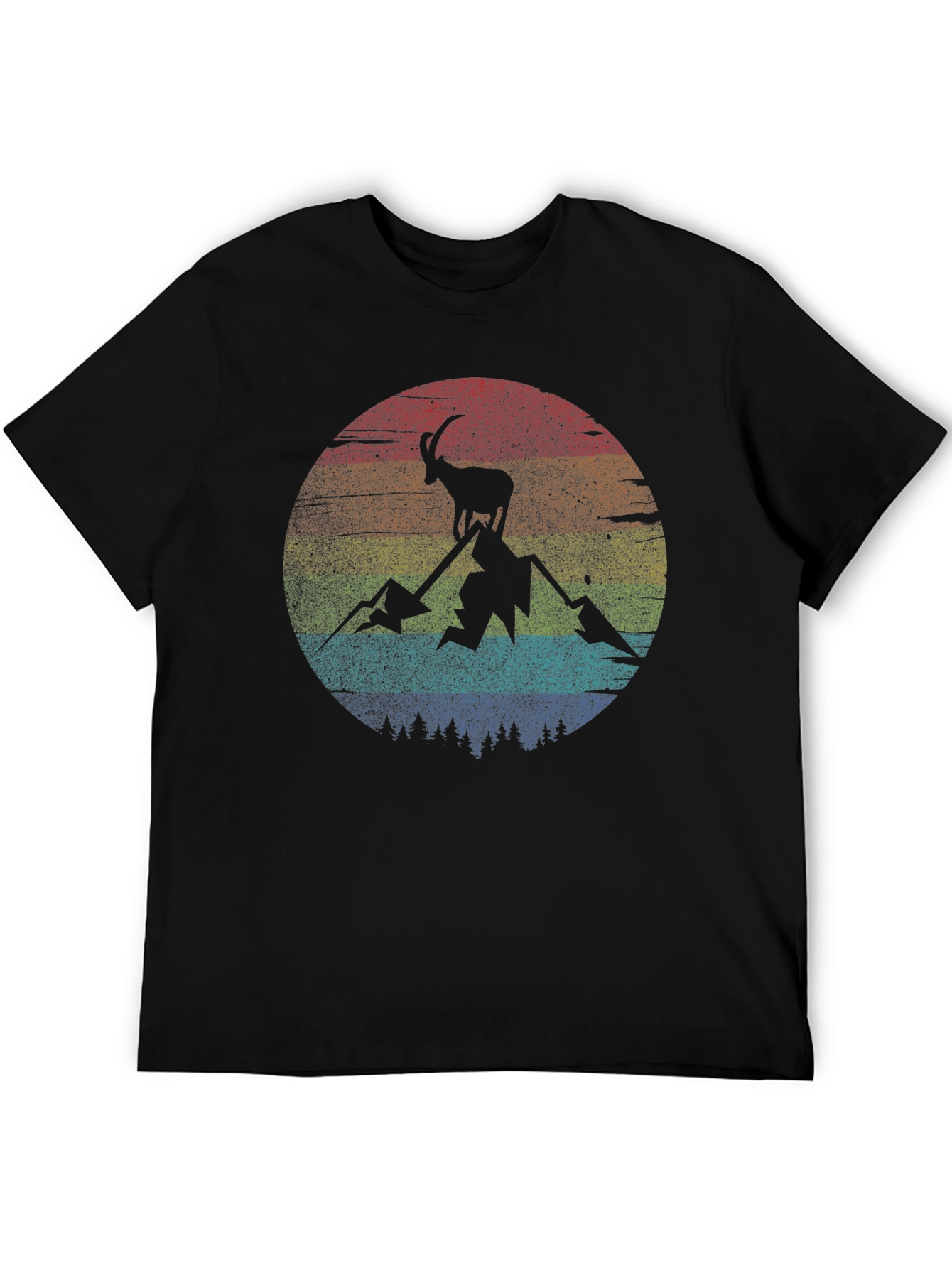 Camiseta Negra con Diseño de Cabra Montañera Retro