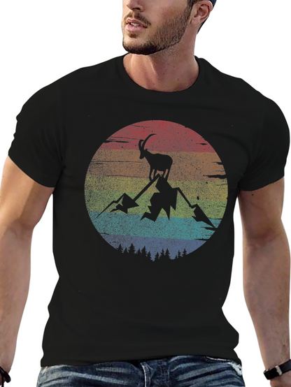 Camiseta Negra con Diseño de Cabra Montañera Retro