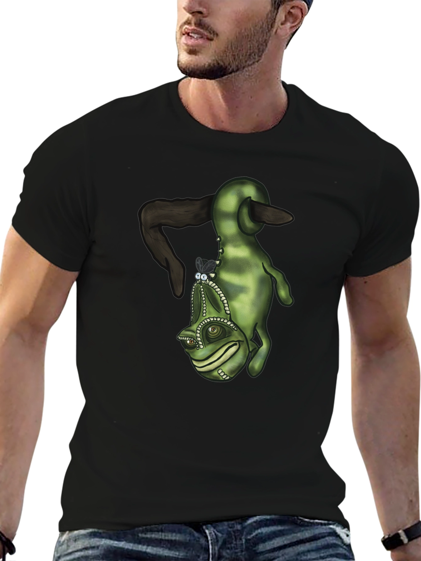 Camiseta Negra con Diseño de Camaleón Divertido