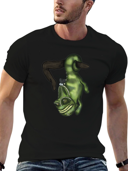 Camiseta Negra con Diseño de Camaleón Divertido