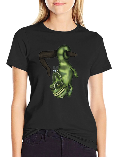 Camiseta Negra con Diseño de Camaleón Divertido