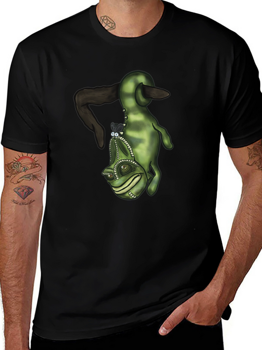 Camiseta Negra con Diseño de Camaleón Divertido