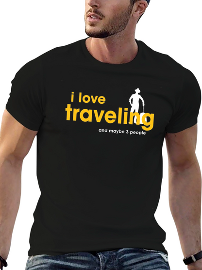 Camiseta Negra con Diseño de Viajes Divertido