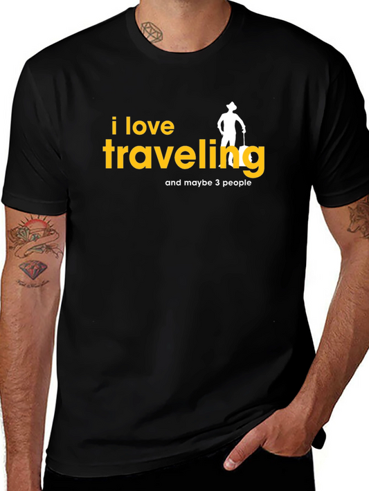 Camiseta Negra con Diseño de Viajes Divertido