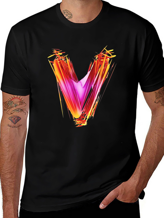 Camiseta Negra con Diseño Abstracto en Forma de V